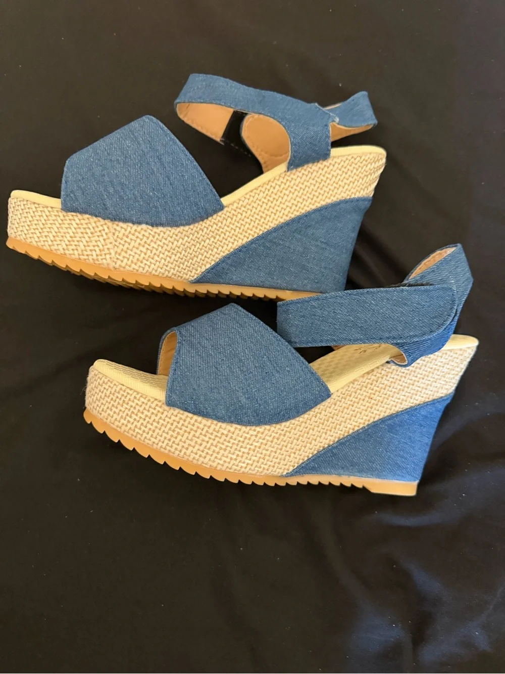 SHEIN Blue Denim Wedge Espadrille Sandals